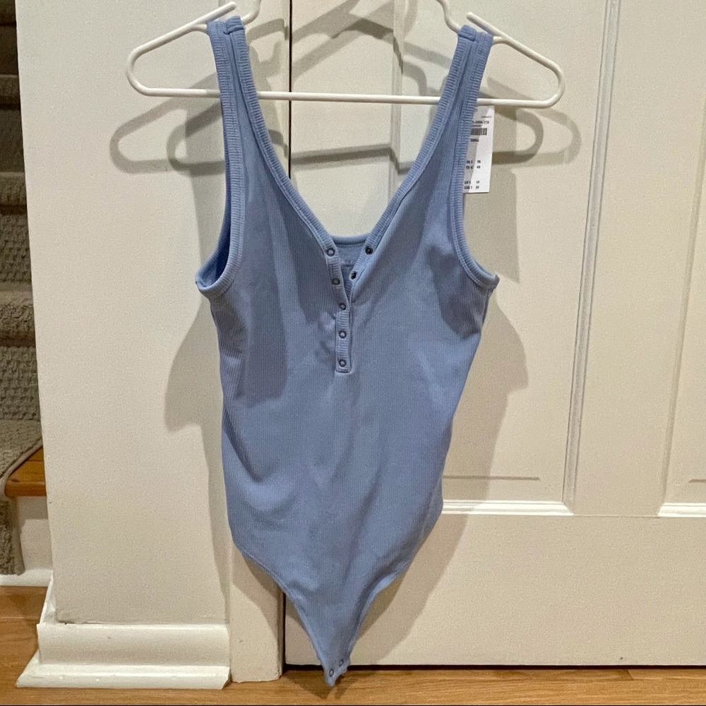 Abercrombie & Fitch Light Blue Ribbed Henley Tank Bodysuit